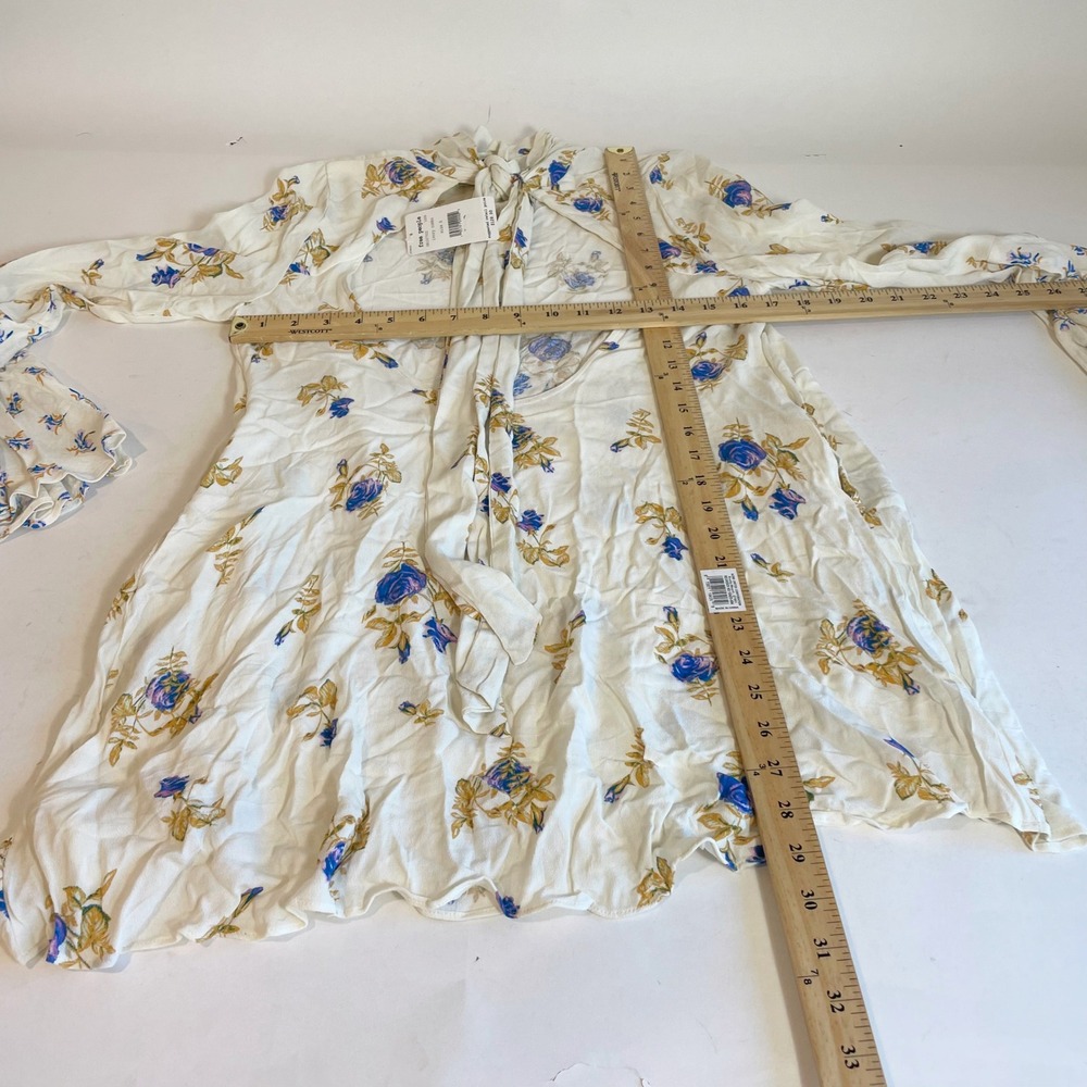 NWT Free People Tate Floral Bell Sleeve Tunic Top Ivory S Women Mock Neck Cutout - Picture 10 of 10